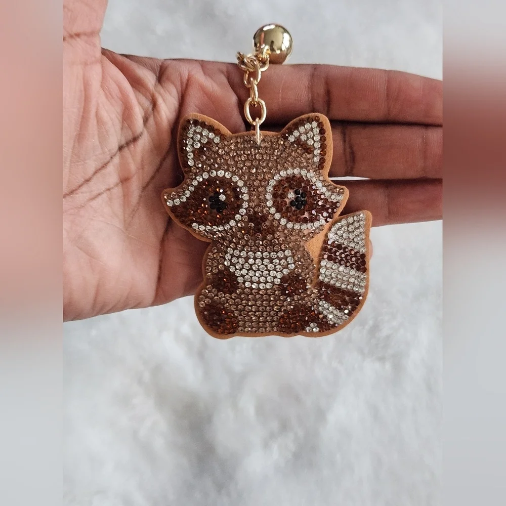 Rhinestone Raccoon Keychain with Tassel  Bag Charm